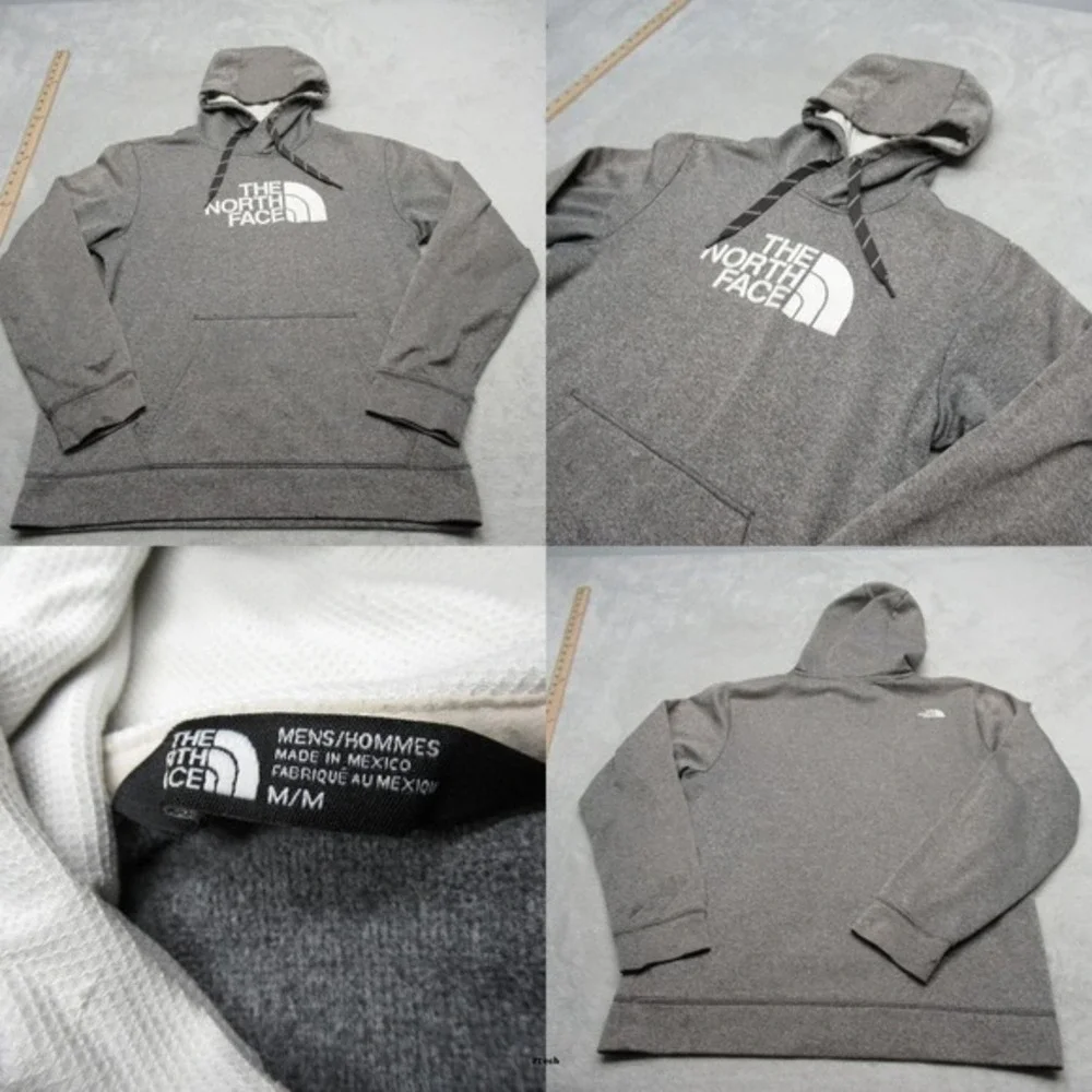The North Face Hoodie Mens Medium Gray Logo Graphic Fleece Pullover Sweatshirt *